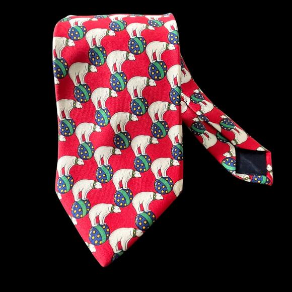 Brooks Brothers Silk Holiday Tie Polar Bears Red USA Made - Picture 3 of 7